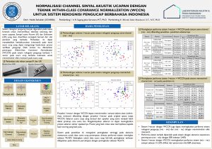 Poster: NORMALISASI CHANNEL SINYAL AKUSTIK UCAPAN DENGAN TEKNIK WITHIN-CLASS COVARIANCE NORMALIZATION (WCCN) UNTUK SISTEM REKOGNISI PENGUCAP BERBAHASA INDONESIA